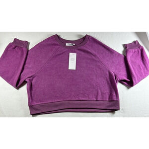 Double Zero Brushed Fleece Crop Top Lovely Large Raspberry womens long sleeve